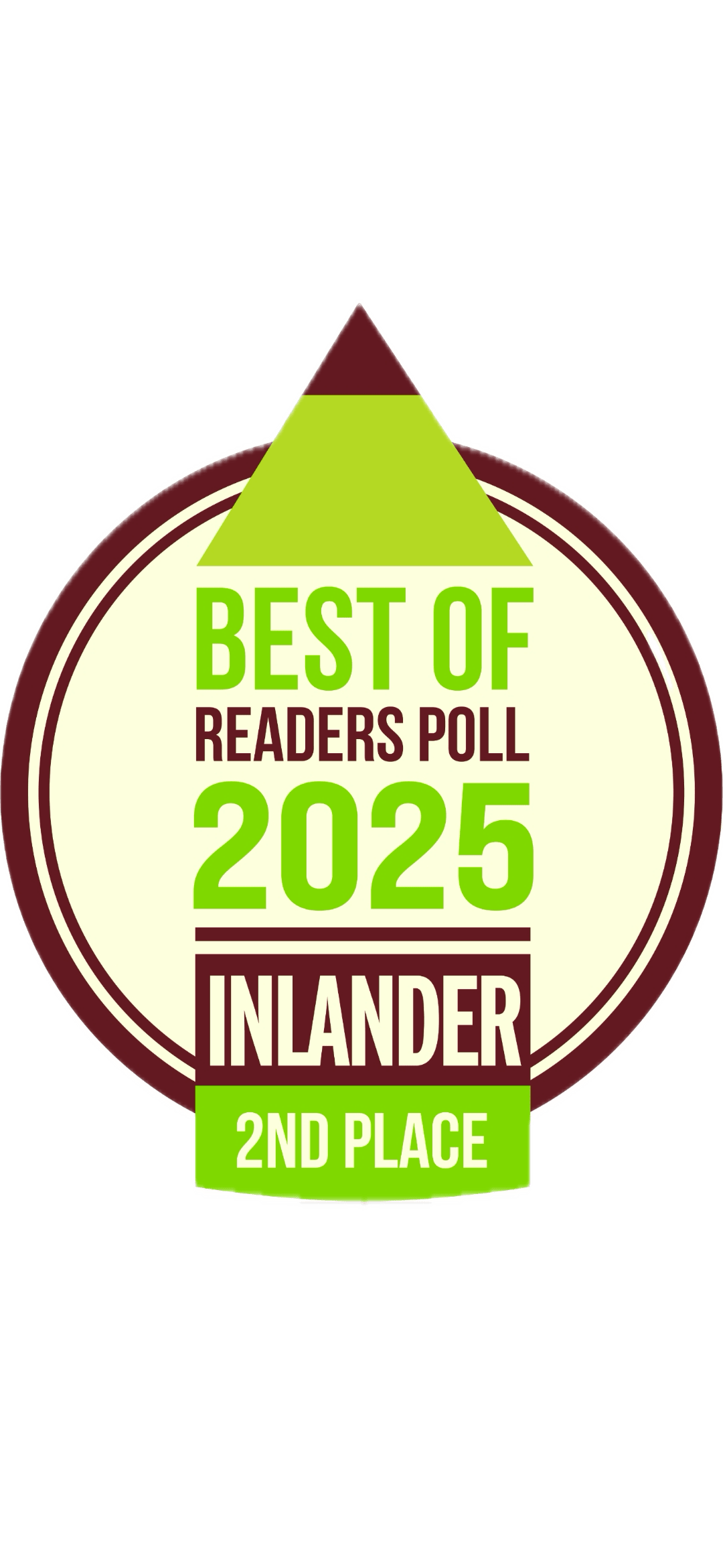 Best OF readers Poll 2025 INLANDER 2ND Place Badge