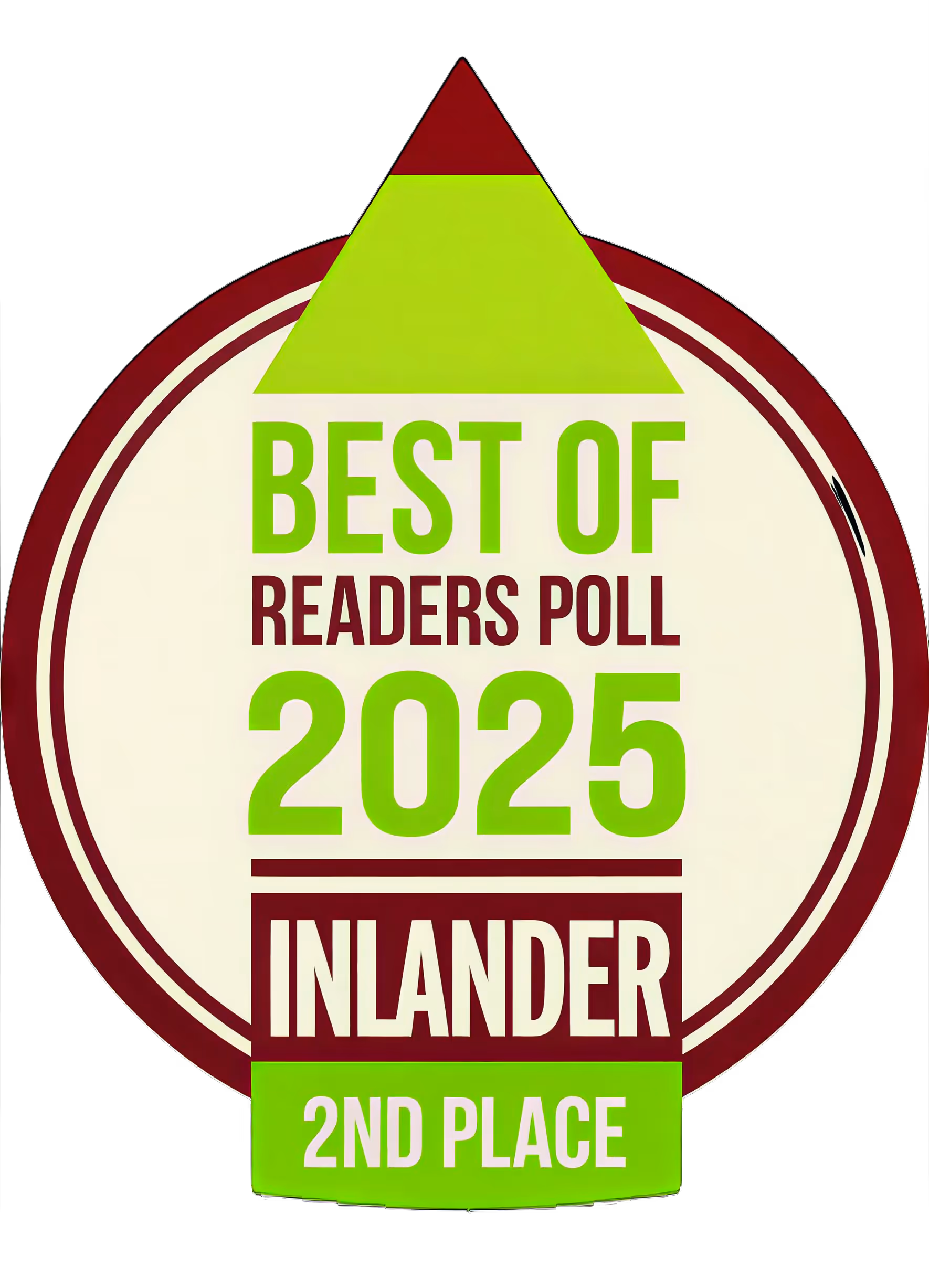 Best of Readers Poll 2025 badge by Inlander awarded 2nd place.