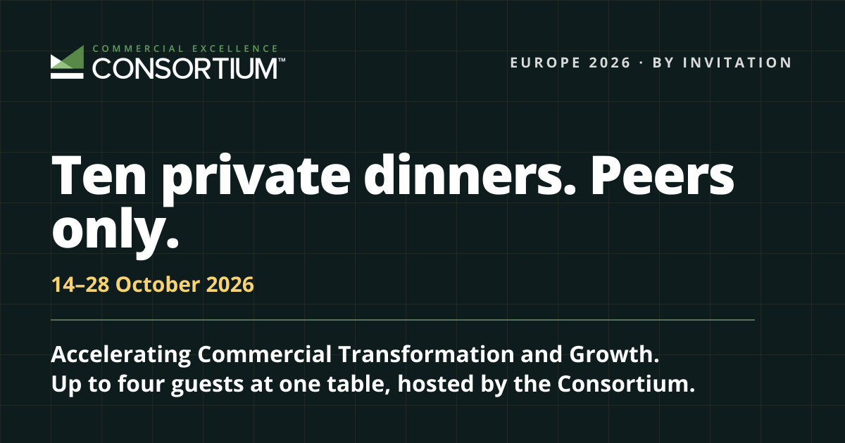 Commercial Excellence Consortium private dinners in Europe, 14–28 October 2026.