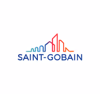 Saint-Gobain logo featuring stylized red and blue building outlines above the company name.