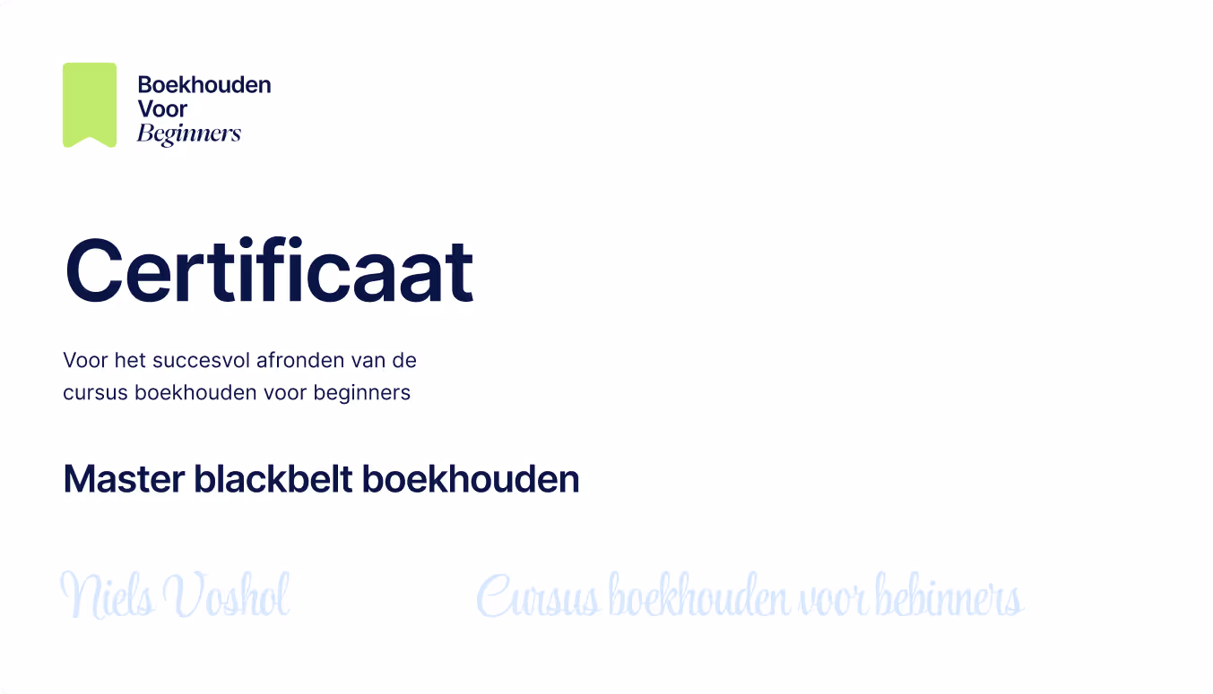 Boekhouden voor beginners voorbeeld-certificaat