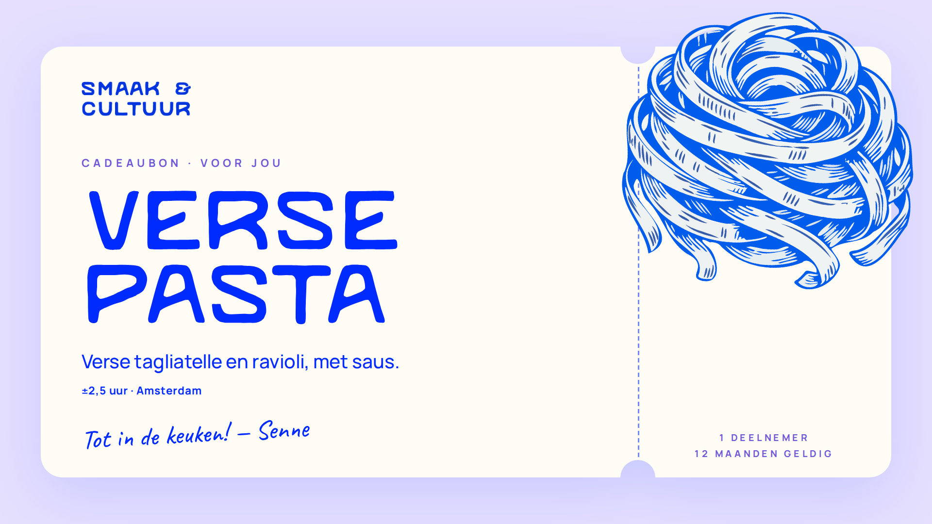 Cadeaubon voor de workshop verse pasta van Smaak & Cultuur