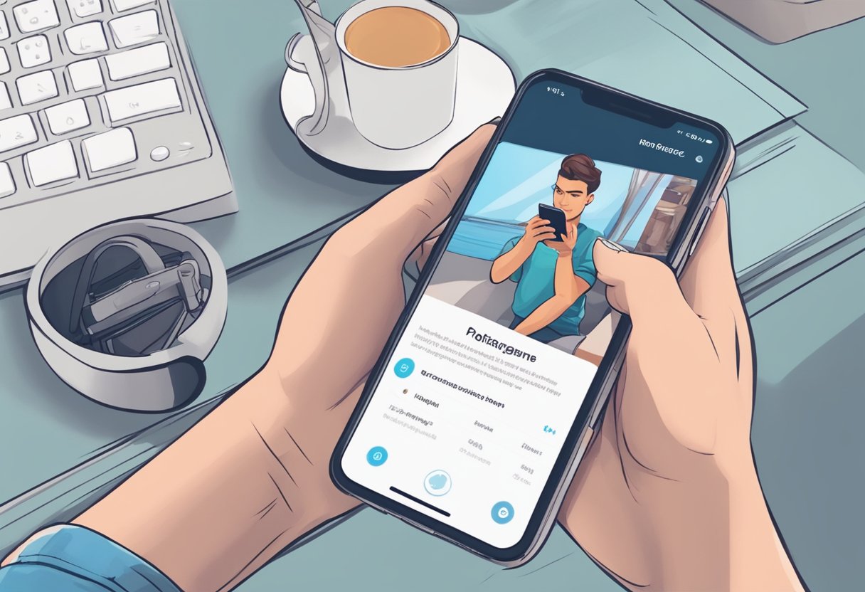 A person using a phone to promote their OnlyFans on Instagram, ensuring compliance with platform guidelines and prioritizing security