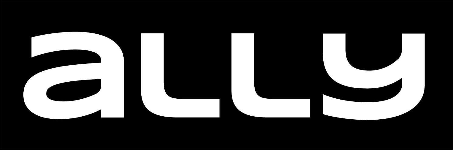 The word 'ally' in lowercase letters, white text on a black background.