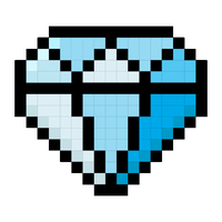 Pixel art of a blue diamond shape with black outline on a gray background.