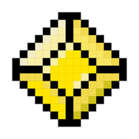 Pixel art image of a shiny yellow diamond or gem with black outlines on a dark gray background.
