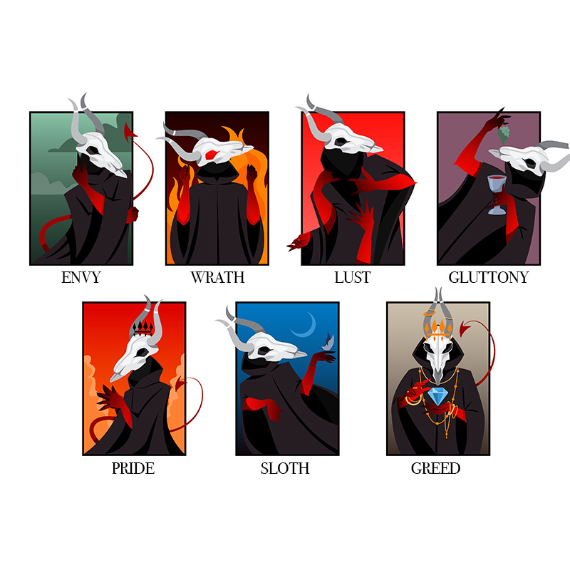Illustrations representing the seven deadly sins - in this case of internal comms.