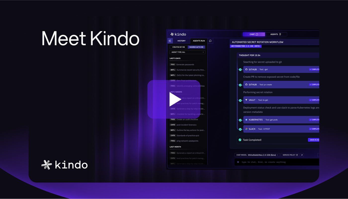 The image shows Kindo's Dashboard inside a video thumbnail