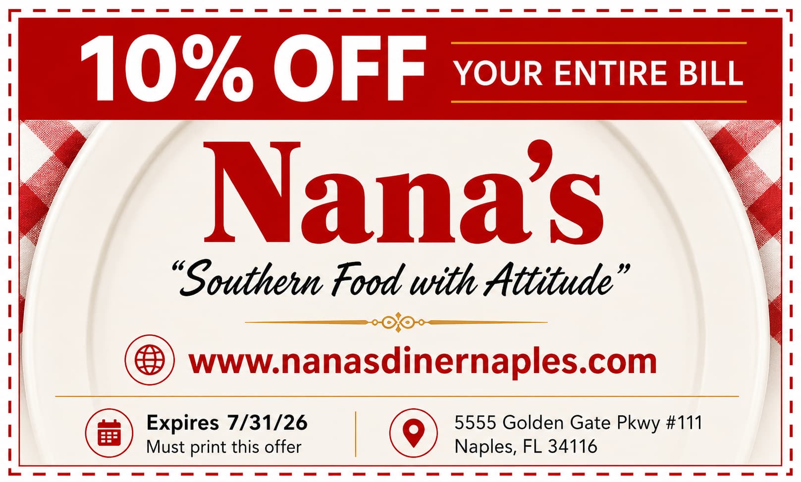 Nana's Diner Naples 10 percent off entire bill