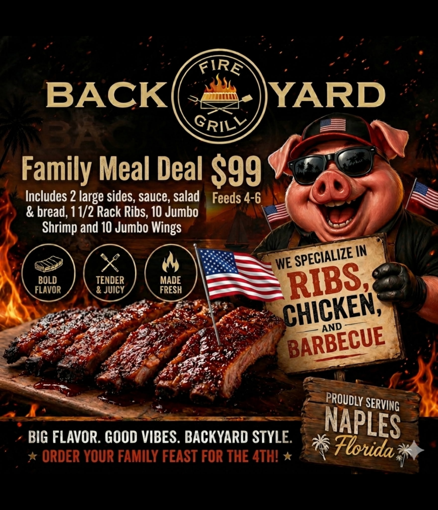 Backyard Fire Grill Naples family meal deal