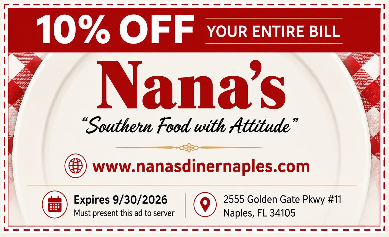 Nana's Diner Naples 10 percent off entire bill