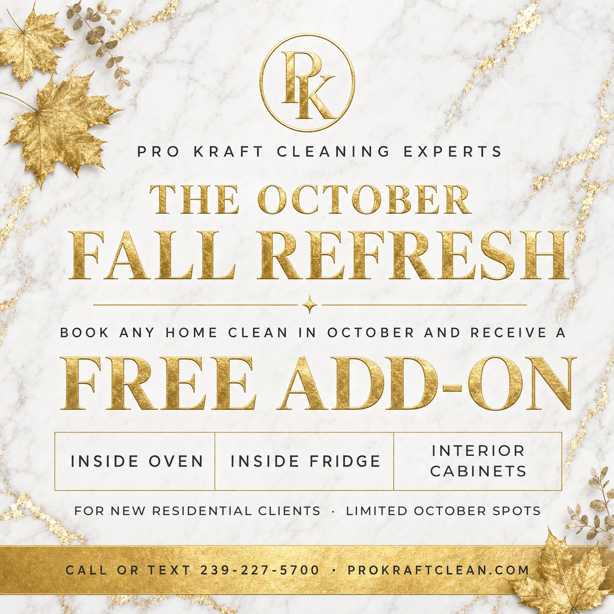 Pro Kraft Cleaning Experts October Fall Refresh free add-on with any home clean
