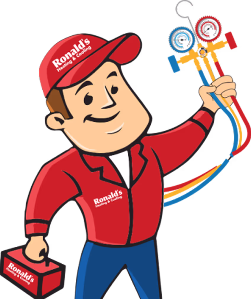 Ronald's HVAC technician with manifold gauge and service kit