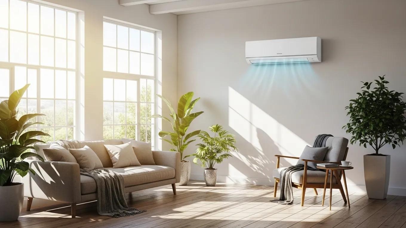Air conditioning unit in a stylish modern home interior emphasizing comfort and functionality