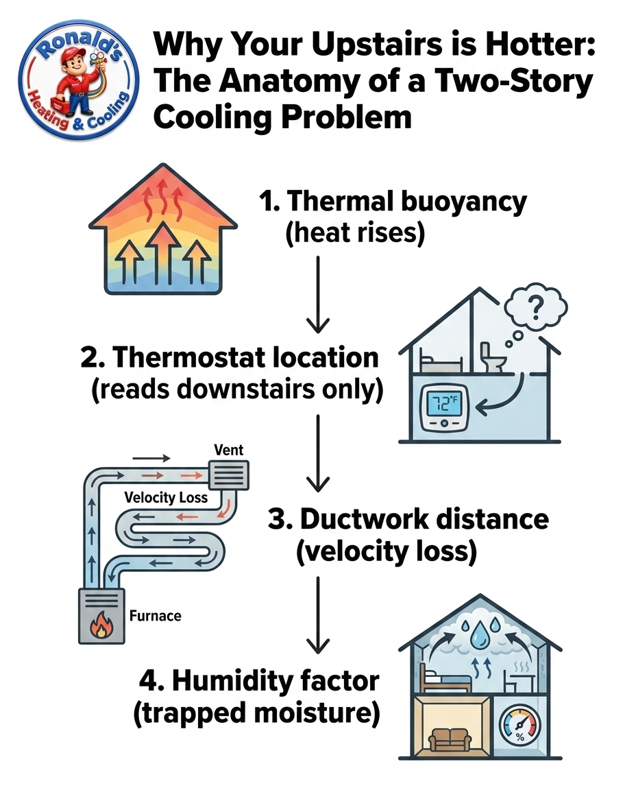 Why Your Upstairs is Hotter: The Anatomy of a Two-Story Cooling Problem