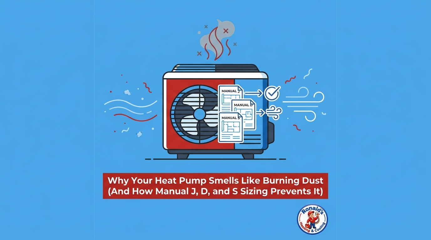 Why Your Heat Pump Smells Like Burning Dust (And How Manual J, D, and S Sizing Prevents It)