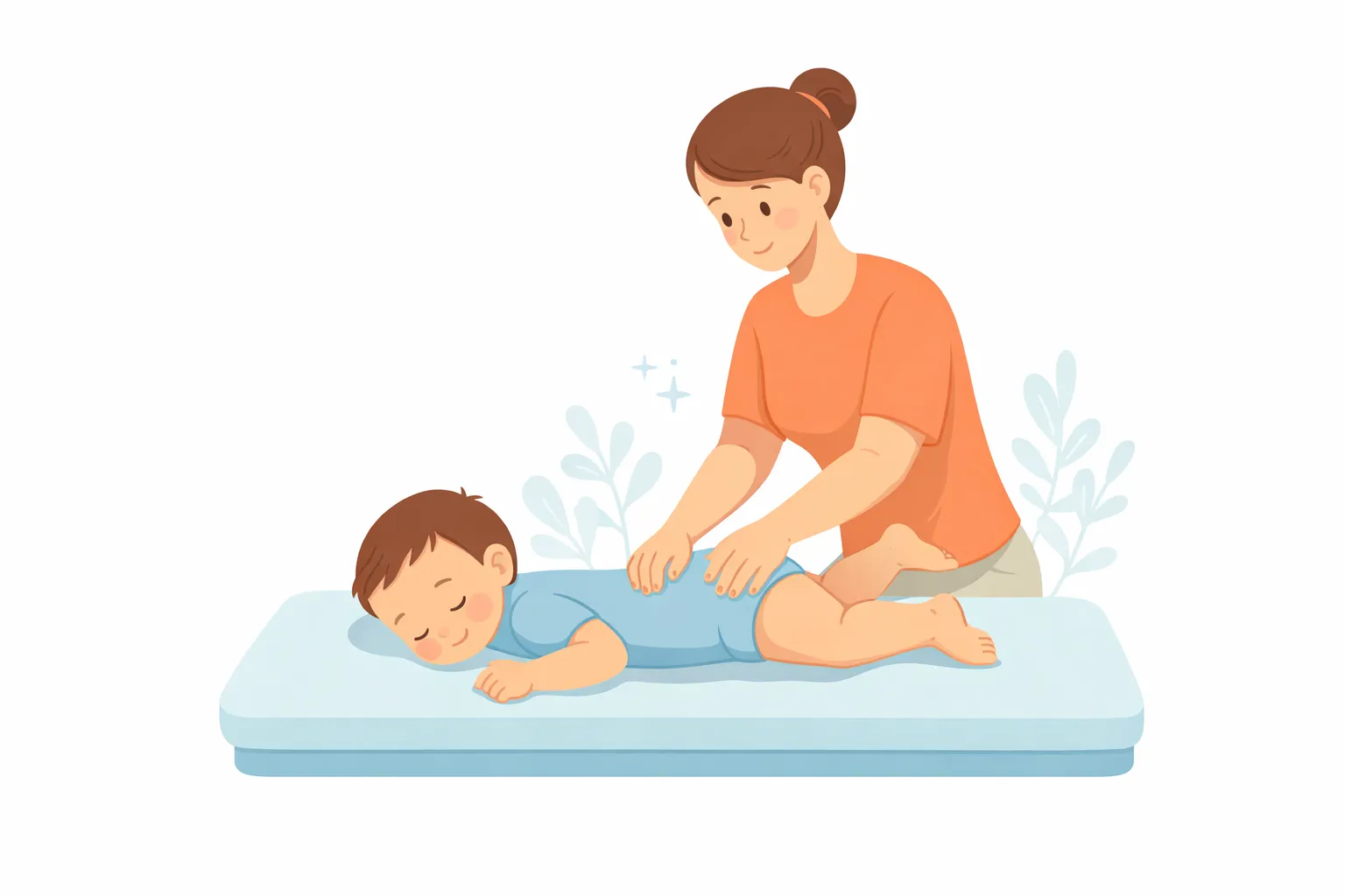 Vojtabehandlung in Bauchlage eines kleinen Kindes