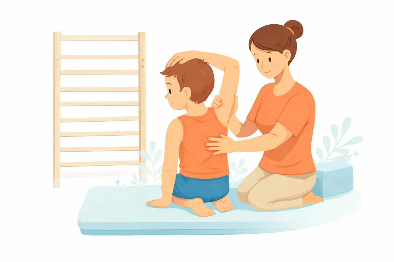 Physoitherapeutin mit jungem Patienten während der Schroth-Therapie