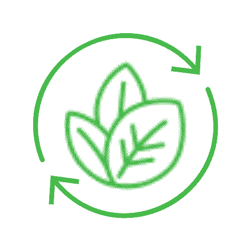 Eco-friendly icon with green leaves and circular recycling arrows
