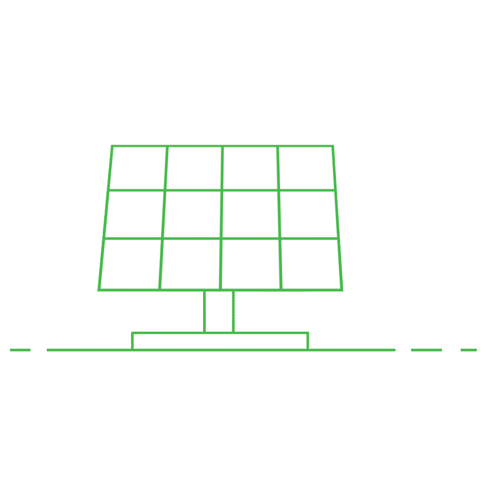 Animated illustration of a solar panel generating electricity, with glowing lines indicating energy flow.
