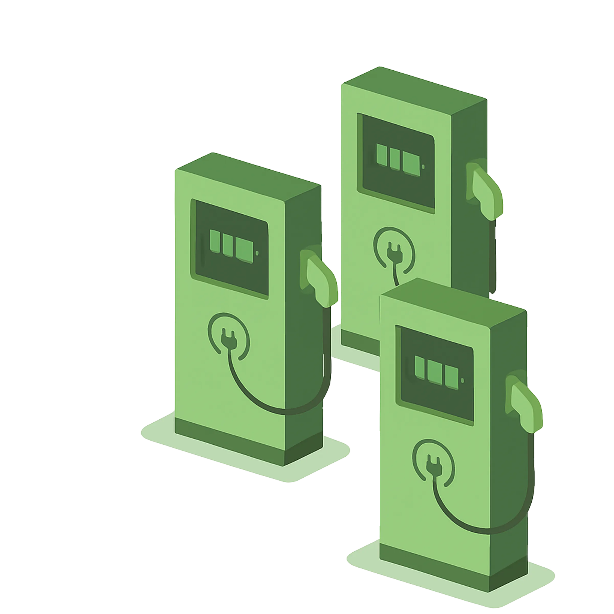 Image depicting multiple EV chargers, indicating the increasing availability of charging infrastructure for electric vehicle users.