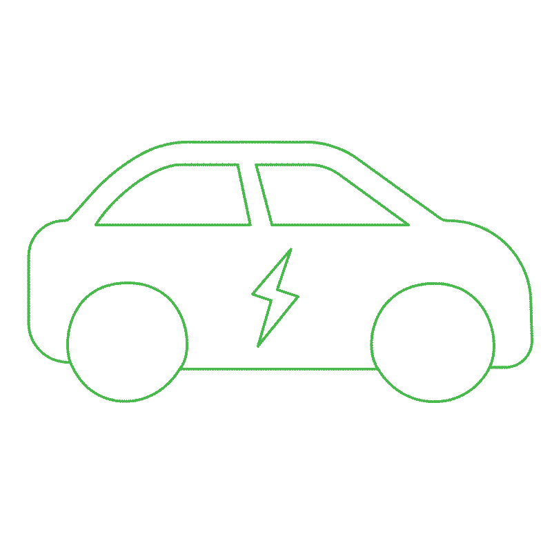Animated green outline of an electric vehicle with a lightning bolt symbol on the side, representing EV infrastructure and electric mobility.