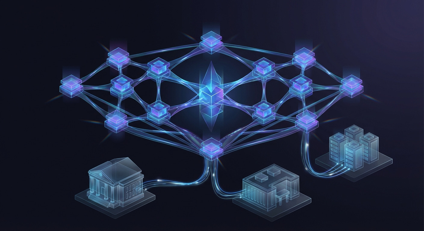 Ethereum staking rate surpassing 30 percent in February 2026 with validator nodes and network security visualization