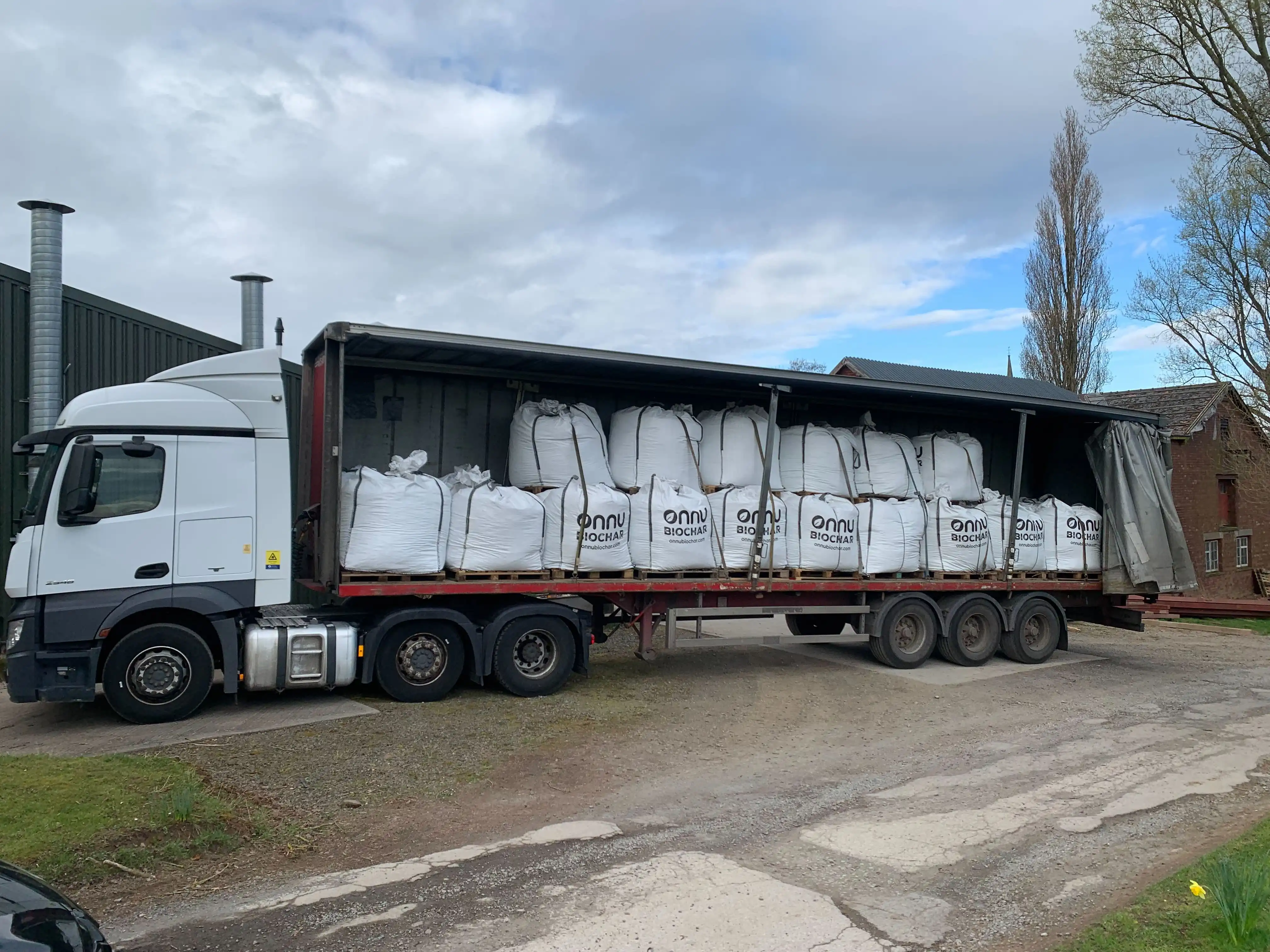 A lorry full of biochar in bulk bags, ready to be transported to client.