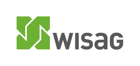 Logo „WISAG“ mit grünem Symbol und Schriftzug.