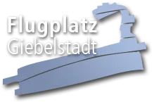 Logo „Flugplatz Giebelstadt“ mit stilisierter Grafik auf dunklem Hintergrund.