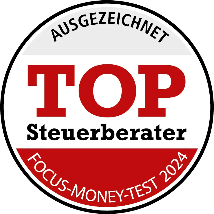 Rundes Siegel „Top Steuerberater 2024“ von Focus Money Test.
