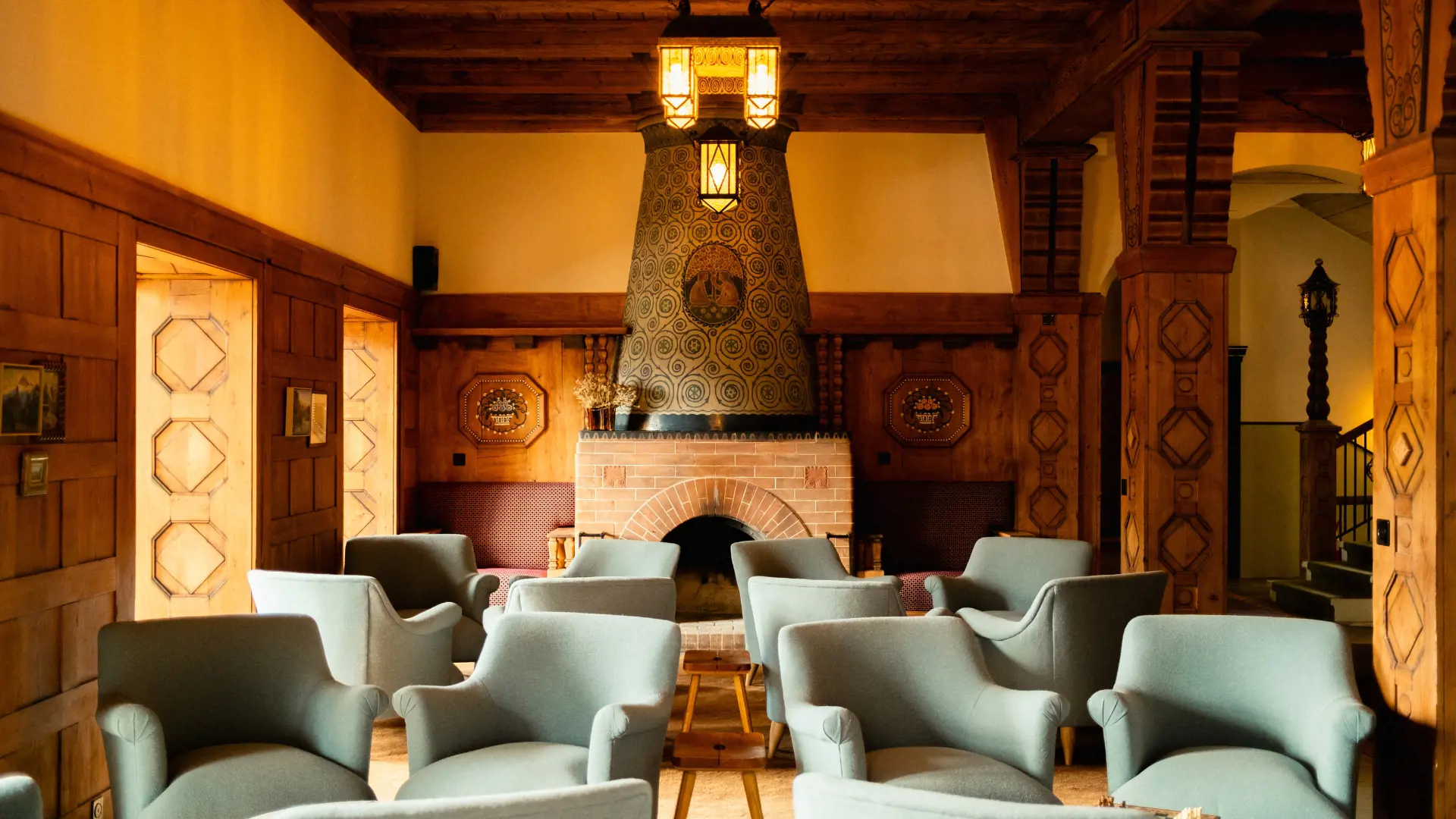Moment de détente au coin du feu dans un palace alpin après une journée de conférence avec INÜI Collection.