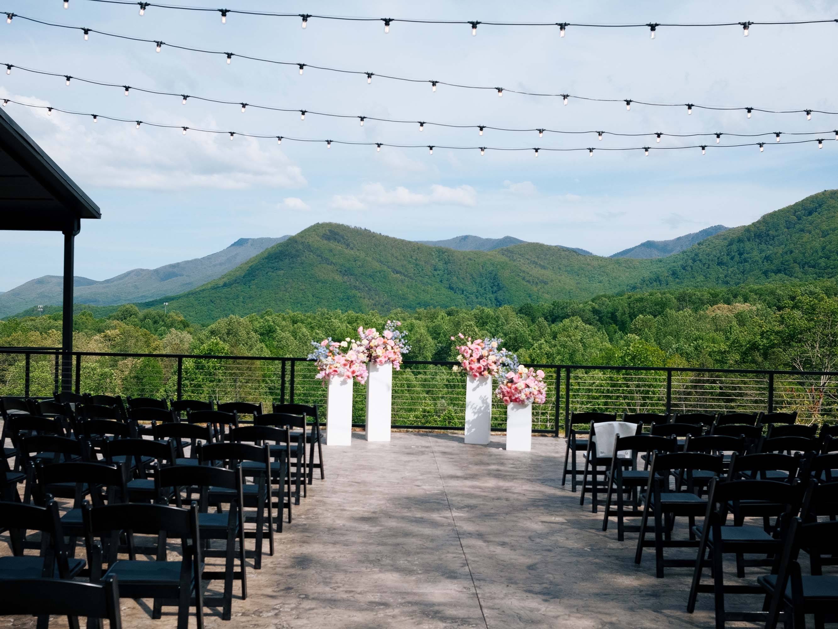Outdoor wedding ceremony setting at Trailhead Venues with mountain views.