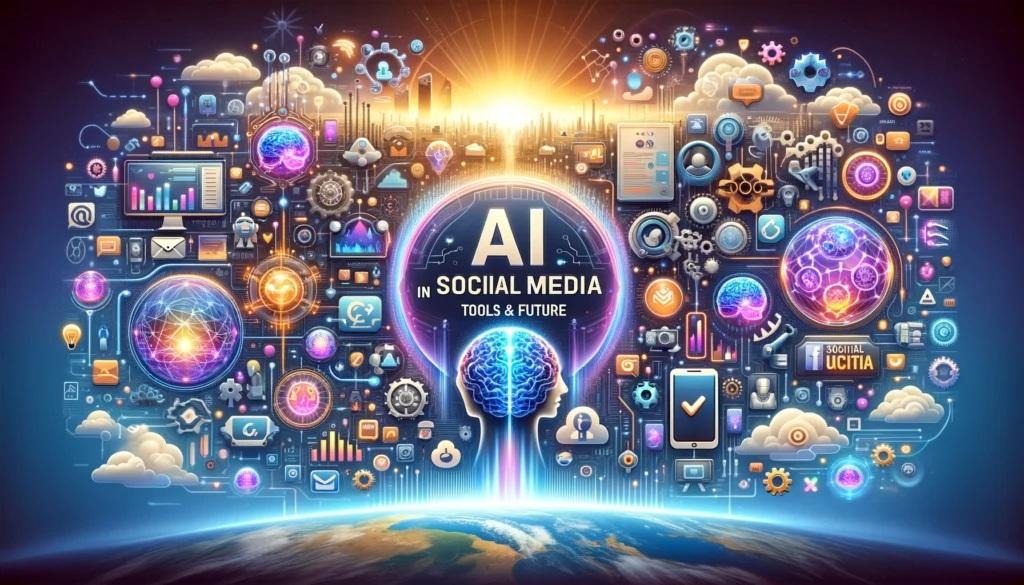 AI integrated social media tools showing networked digital engagement and analytics