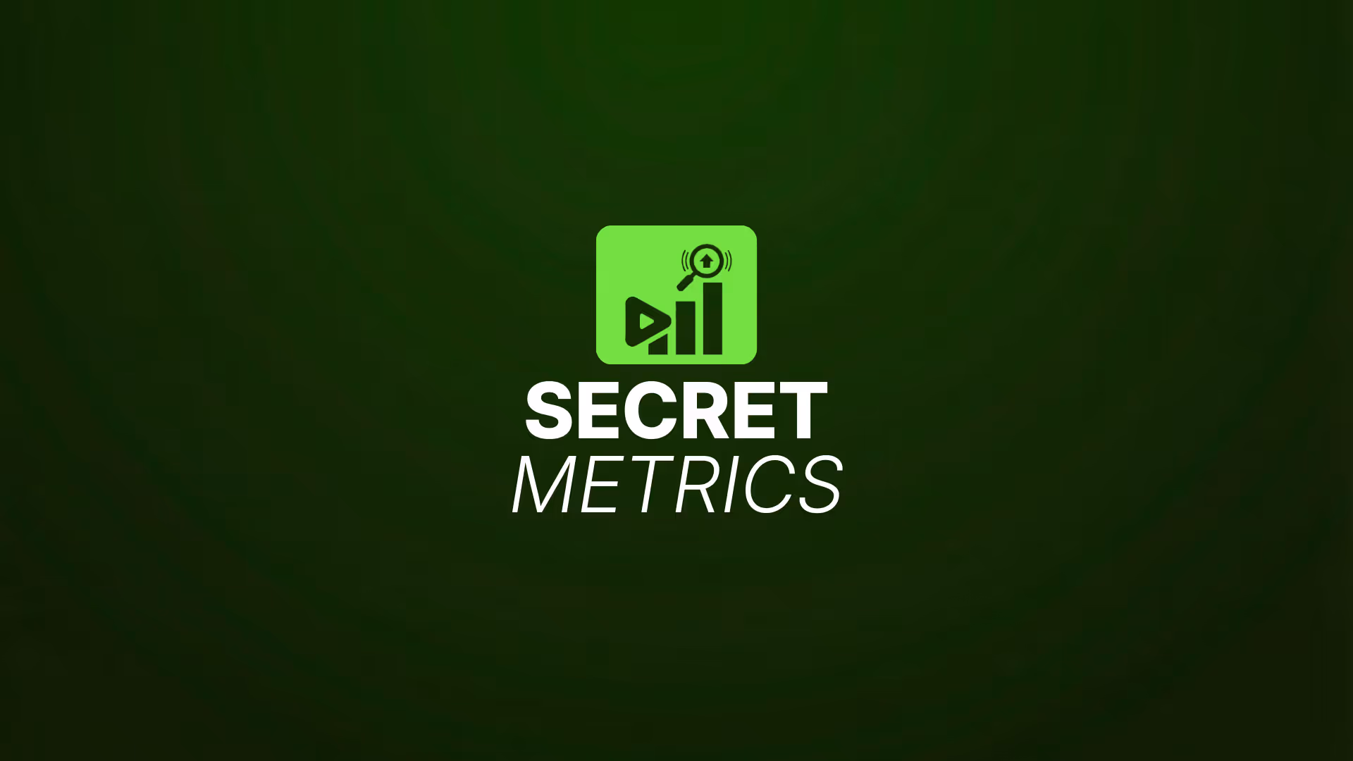Digital graphic featuring a dark green background, a small analytics chart icon, and large white text that says “Secret Metrics.