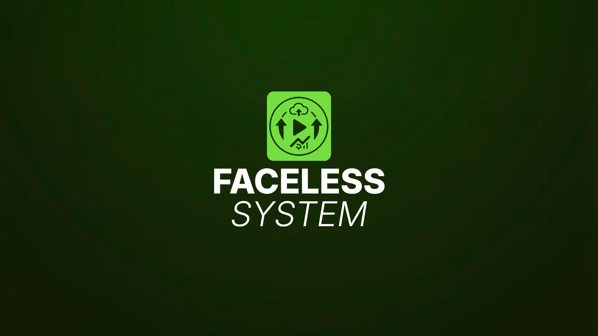 Digital graphic featuring a dark green background, a YouTube logo and growth-themed icon, and large white text that says “Faceless System.