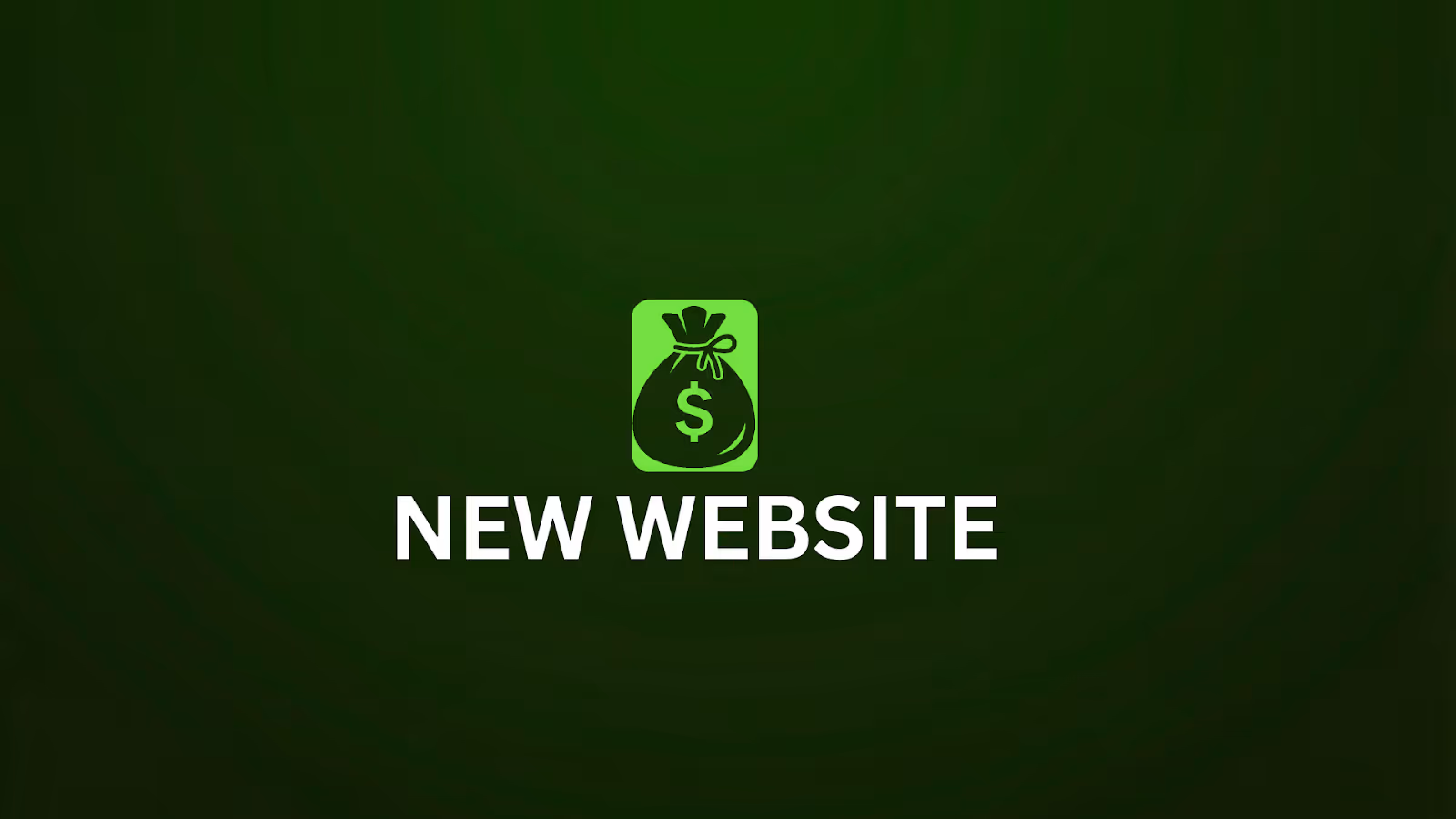 Green background with money bag icon and text “New Website” representing online earning opportunity.