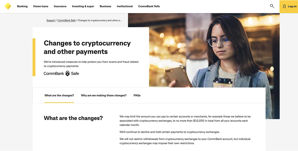 La politica di CommBank sulle criptovalute