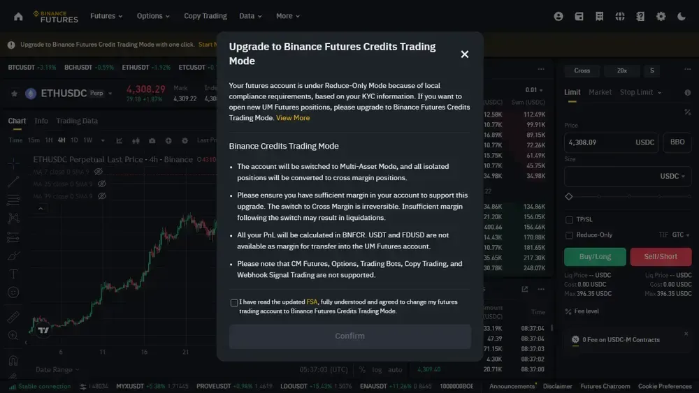 Binance Futures Credits Handelsmodus