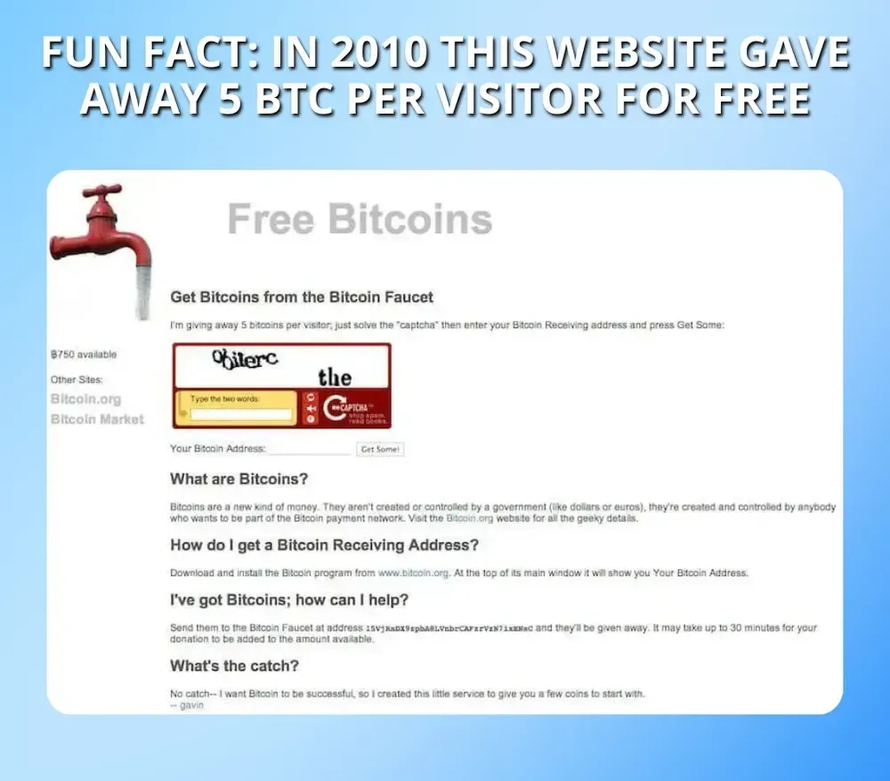En 2010, ce site Web a distribué gratuitement 5 BTC par visiteur