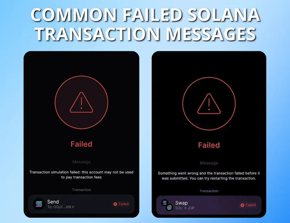 Общие сообщения о неудачных транзакциях Solana