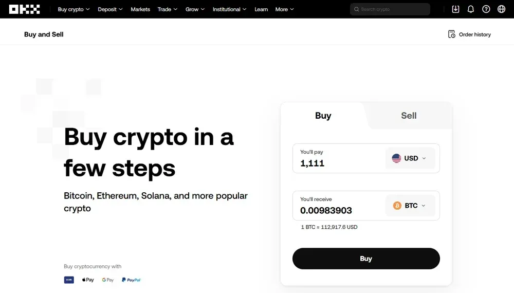 OKX Kauf und Verkauf von Fiat in Krypto