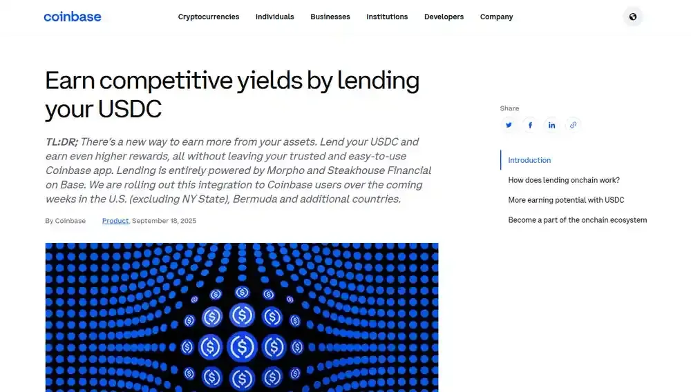 Rendement de l'USDC avec Coinbase
