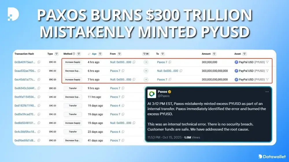 Paxos brûle 300 trillions de dollars en PYUSD, frappés par erreur
