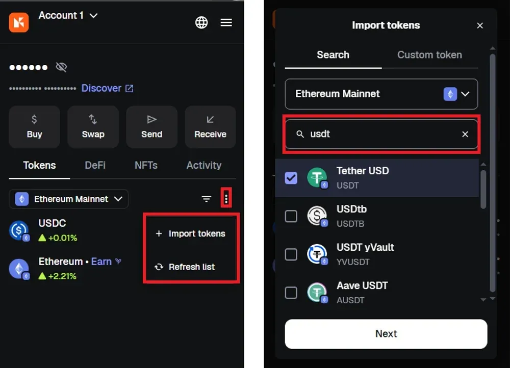 Add USDT Using MetaMask’s Built-In Token Search