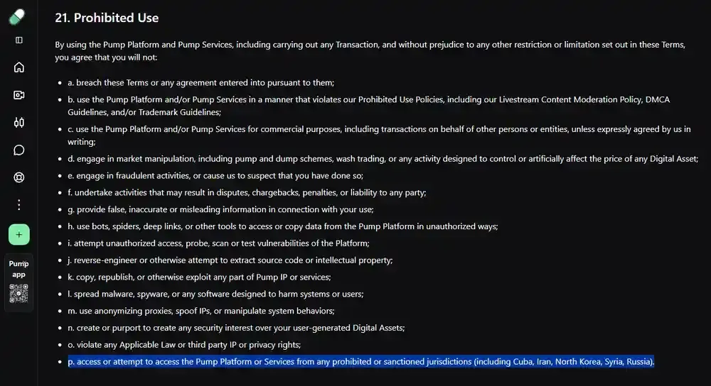 Pump fun restricted countries