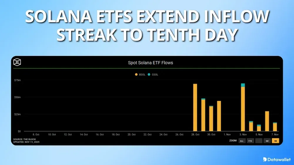 Solana ETFs Extend Inflow Streak to 10th Day