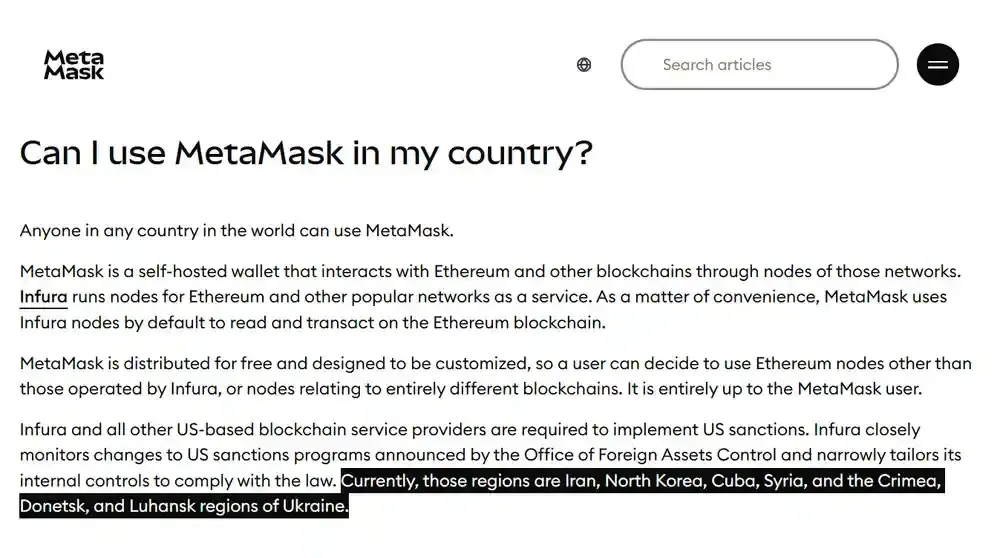MetaMask Restricted Countries