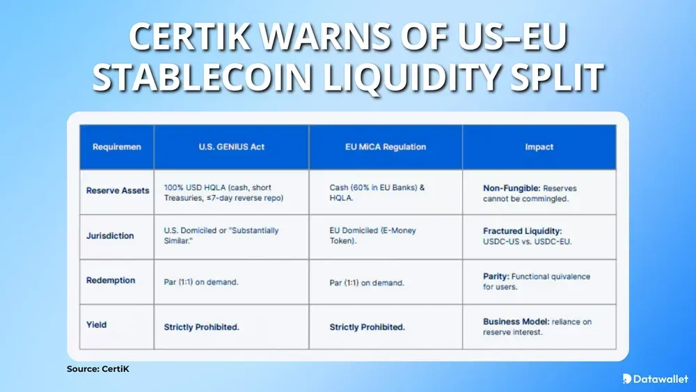 CertiK Warns of US–EU Stablecoin Liquidity Split