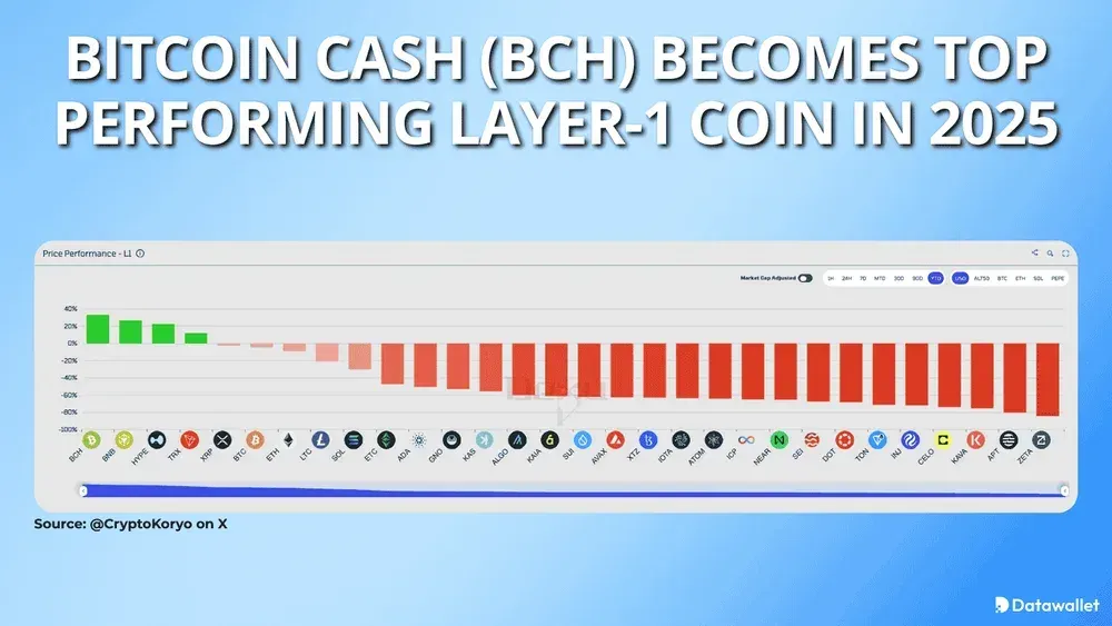 Bitcoin Cash Becomes Top Performing Layer-1 Coin in 2025